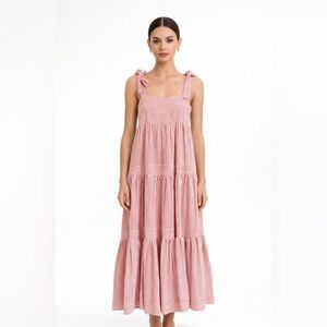 By Together Striped‎ Tie Shoulders Tiered Maxi Dress Size Small